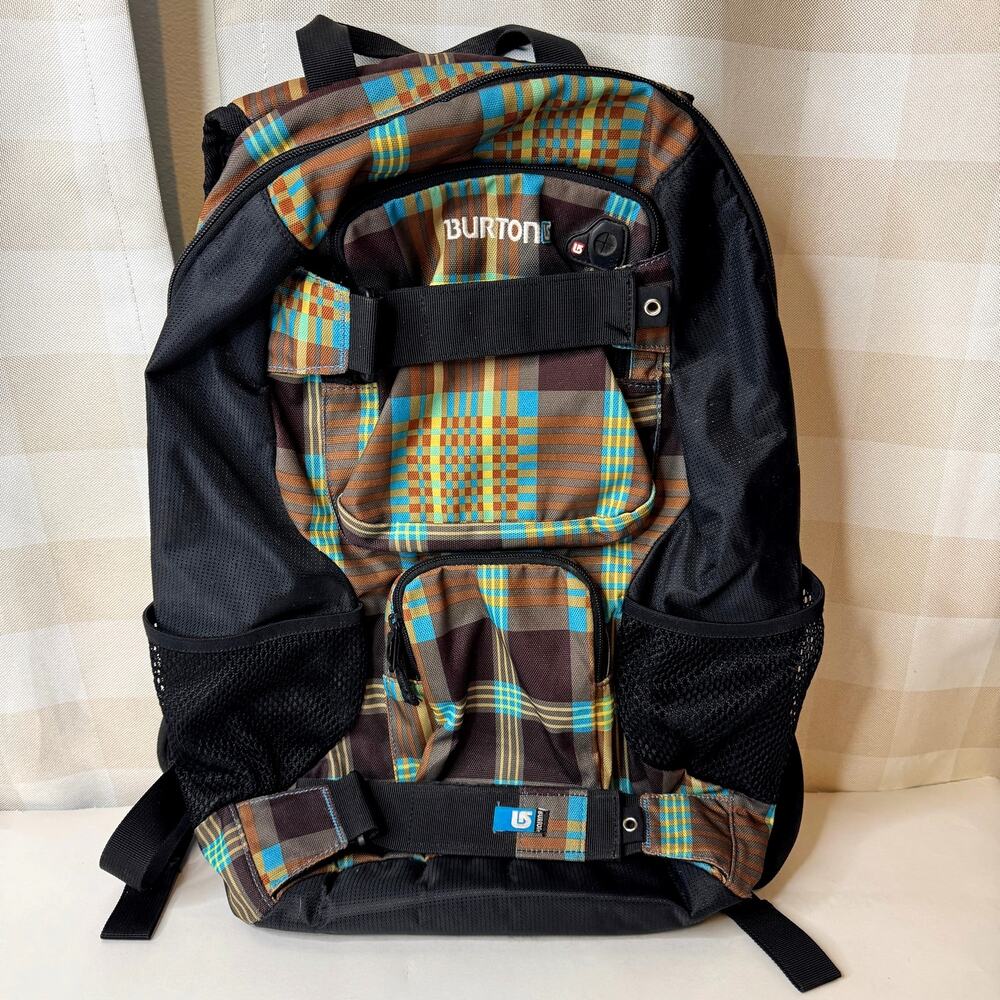 Burton Snowboard Backpack Plaid Brown Blue Laptop Skate Pack Y2K Outdoor